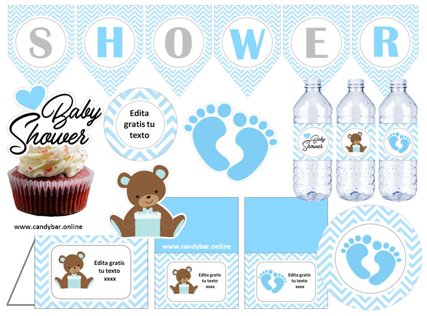 Candy Bar Baby Shower Nino Azul Para Imprimir Y Editar Gratis