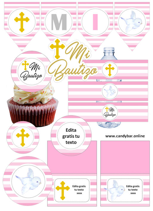 Kit imprimible gratis Comunión Niña Biblia en Mano candy bar