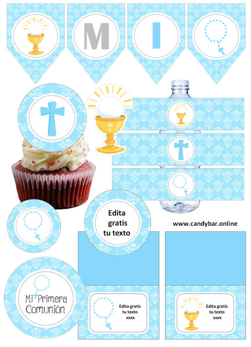 NUEVO 108 Pegatinas Personalizadas de Chocolate Beso / Primera Comunión  Niño / 1ra Comunión / Favores / Candy Bar / Azul / Etiquetas Redondas 0.75  -  España